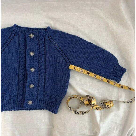 Boys 12 mo. Hand Knitted Baby Cardigan Sweater, Soft, Warm & Cozy - Picture 5 of 16